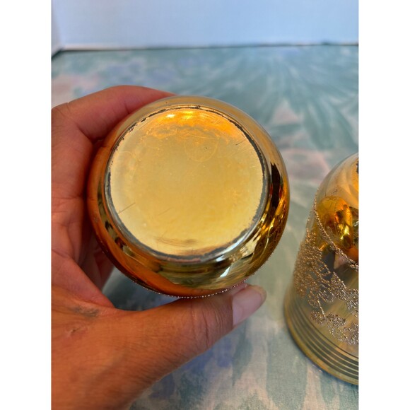 Mid Century Gold Stripes with 2 Etched Leaves and Grapes and 1 Floral - Picture 5 of 7